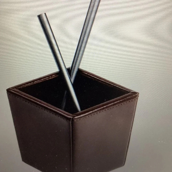 5 PC -DACASSO ECONOLINE DARK BROWN LEATHER DESK ORGANIZER SET (COLOR: Dark Brown - Picture 2 of 5